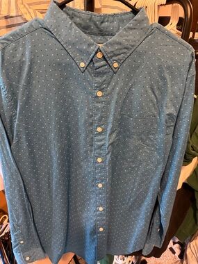 American Eagle Outfitters Teal Button-Down Shirt with Micro Dot Print